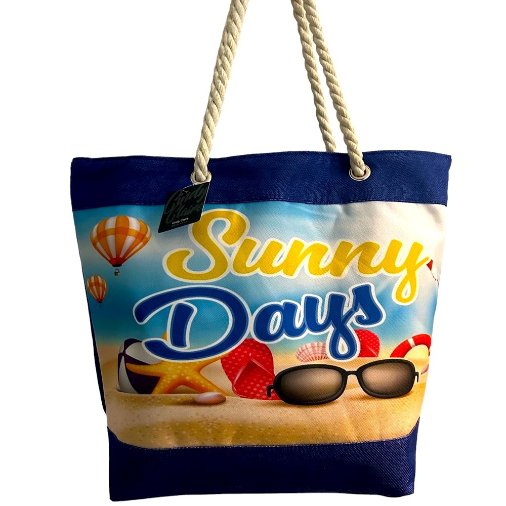 •NWT Cindy Claire Beach Bag Tote Sunny Days Braided  Rope Handle Zipper